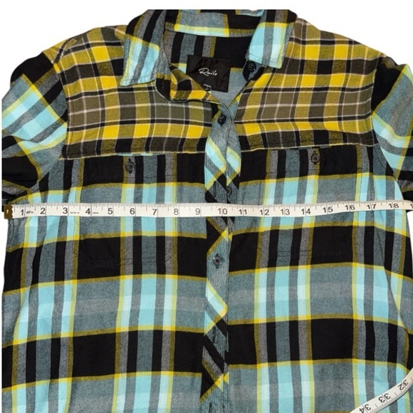 NWOT Rails Brando Button Down Sky Mixed Plaid Flannel Colorblock Blue Yellow XS - Picture 16 of 16